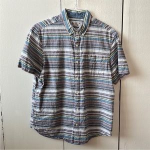 Penguin Striped Linen Short Sleeve Button Down With Pocket